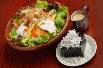 Masumori pot-fried whitebait and homemade tofu sesame salad