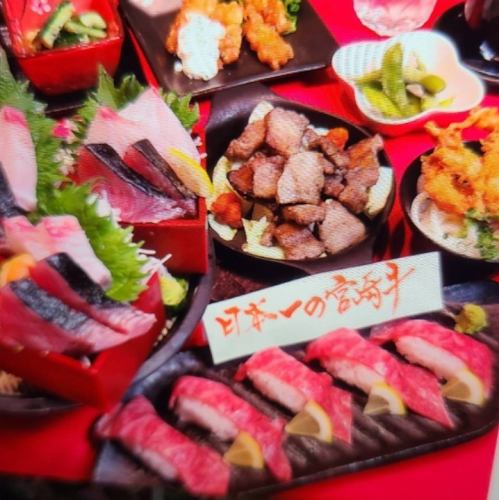 極上の旨味がとろける!宮崎牛炙り握り寿司付きコース◎