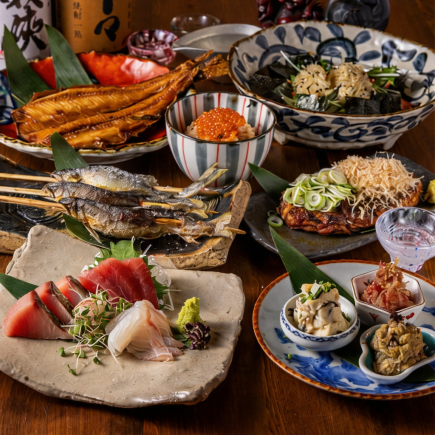 ■3H生付飲み放題『焚火コース』大山鶏の炭火焼きに炉端串盛り合わせ等<全9品>6000円⇒5000円