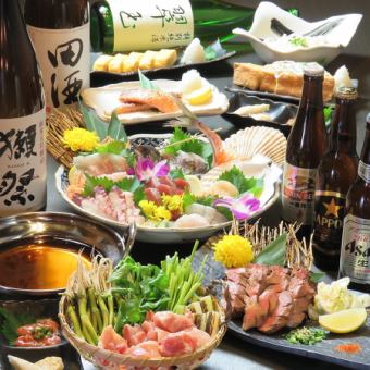 ☆鍋付き☆【楓】鶏せり鍋×牛タン×料理７品+日本酒純米酒50種付120分プレミアム飲み放題