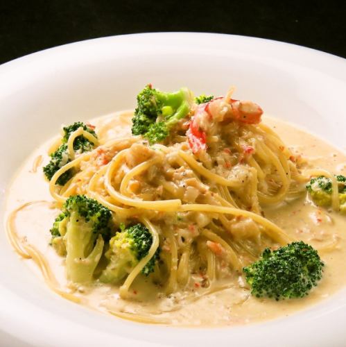 Crab and broccoli crab miso cream pasta
