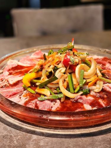 水晶プレートで焼く国産牛のプルコギ