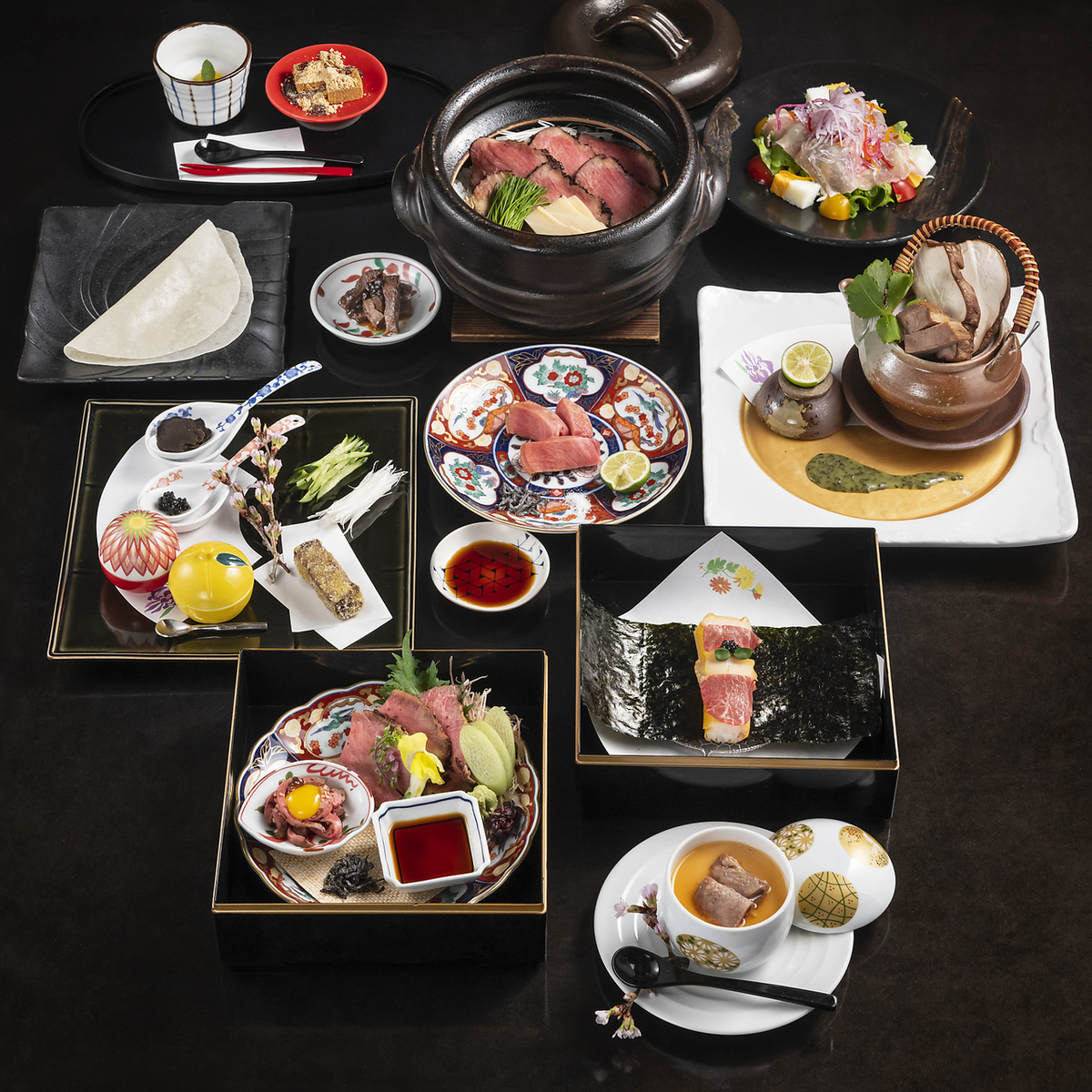 【牛舌割烹コース】世界三大珍味の牛舌ダックや牛舌ブリアンステーキなど全9皿⇒13,200円 | 個室和食 肉割烹 吟次郎 品川駅前店