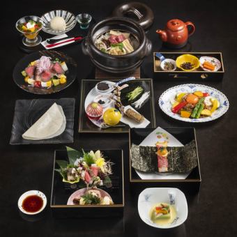 【FUJI-】日本最高级的牛舌鸭、和牛锅煮等 共8道菜 ⇒ 15,700日元 ≪ 也适合宴会 ≫