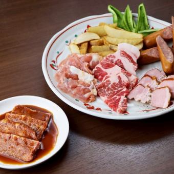 豪華肉類拼盤:鐵板燒,包含5種高級肉類