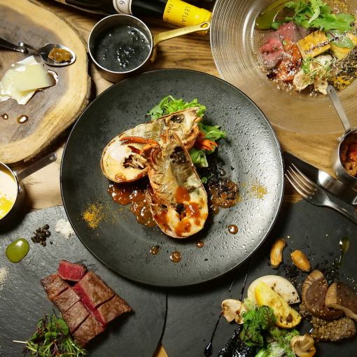 【忘新年会に】道産和牛×厳選海鮮3種の鉄板焼き等全9品 燦燦堪能コース 2h飲み放題付6,000円