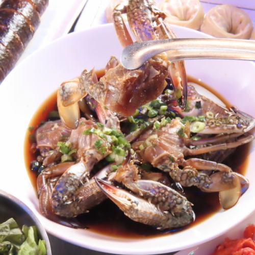 Ganjang gejang (blue crab pickled in soy sauce) Reservation required one day in advance