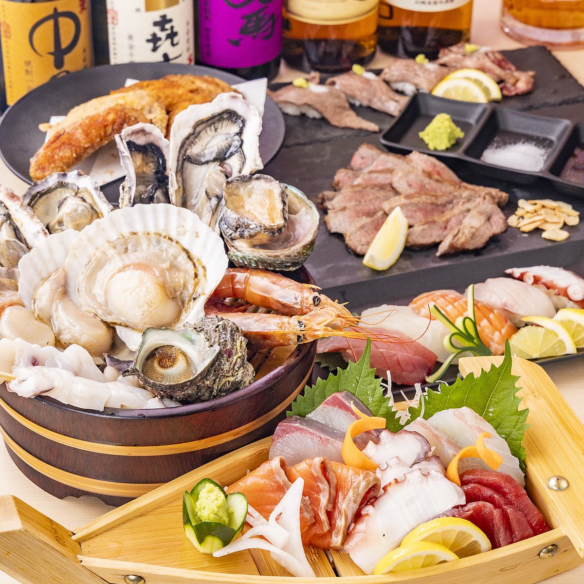 新鮮な海鮮を堪能♪ついに難波へ出店！和牛や寿司など自慢の逸品を取り揃えています！