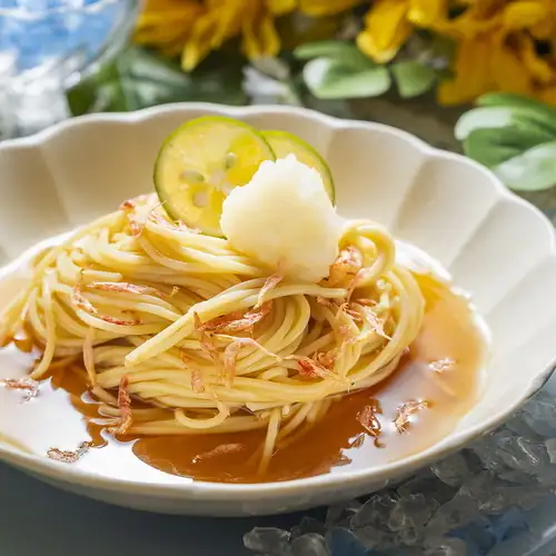 すだちおろしの涼風パスタ 帆立の和だし