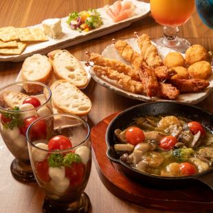 【非常飽腹】附甜點的全套餐點共9道菜,4,000日圓(含稅)※7人以上限定