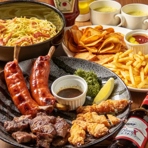 55Steak の肉盛プレートを堪能！120分飲み放題料理 8品