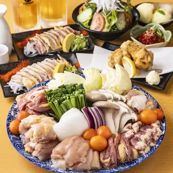 【人気No.1☆各種宴会に♪】120分飲み放題付◆全7品◆なかの食鶏名物！極鶏焼コース◆5000円