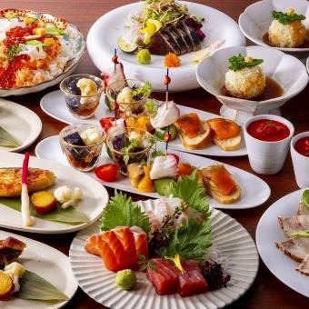 お造り、銀鱈西京焼きや鰹の藁焼き 飲み放題付き　6000円(税込)コース