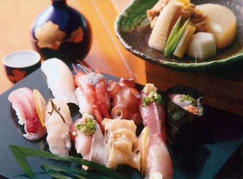 Local sake and local cuisine such as entertainment