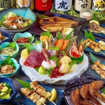 宴会人気No.1！【寿-kotobuki-】地鶏の焼き鳥・刺身盛り《全8品/3H飲み放題付き》5000円⇒4000円