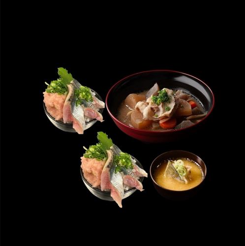 ねぎとろと新さんま刺身丼(豚汁セットORあら汁セット)例→9月のいつかの週替わりメニュー