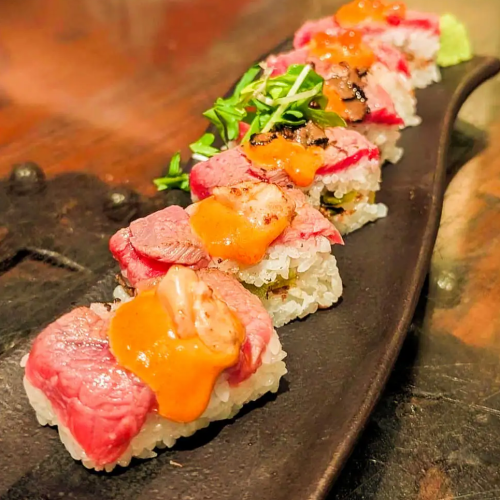 Grilled wagyu beef sushi