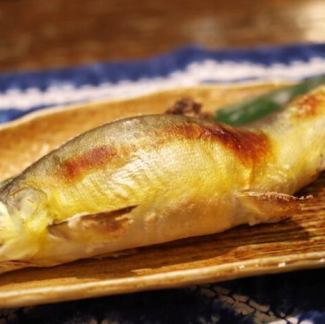 子持ちアユの塩焼き