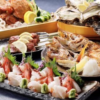 【八丸金澤全套豪華套餐】7,000日圓（含稅）含雪蟹無限暢飲和生魚片拼盤120分鐘