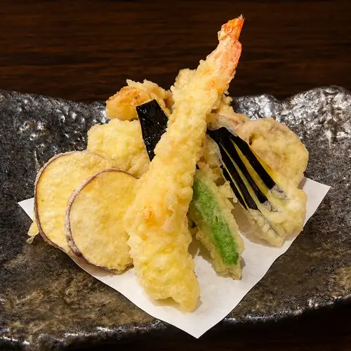 大海老天ぷらと気まぐれ野菜天ぷら
