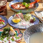 Satisfying course for 5,500 yen♪ Gout platter, steamed oysters and clams, eel tempura, boiled golden-eyed snapper, etc., with 90 minutes of all-you-can-drink