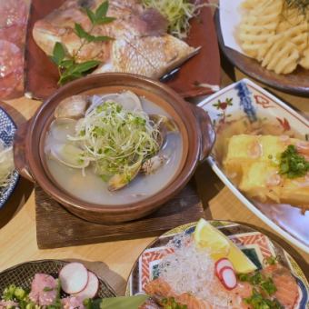 [Sunday-Thursday only] From sashimi to a large amount of steamed clams in sake, to boiled sea bream, this course is only available at the Ikuta store and costs 3,980 yen (tax included)