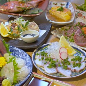 Standard course 5,500 yen (tax included)♪ From sashimi to cherry shrimp with thickened sauce, and even Oita Wagyu beef! Includes 90 minutes of all-you-can-drink