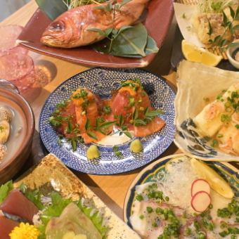 A luxurious 6,600 yen (tax included) course! Our specialty gout platter, full of seasonal flavors using bamboo shoots and cherry shrimp! Includes 90 minutes of all-you-can-drink