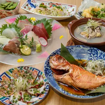 【飲み放題付】魚つばき名物コース！お造り5種に酒蒸し、夏食材を使用した限定コース！