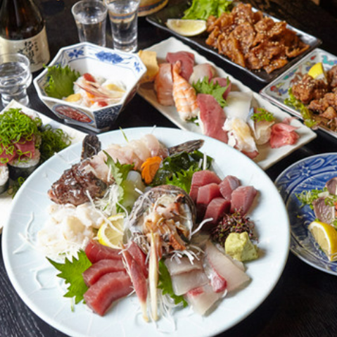 2時間飲み放題＆料理10品前後のボリューム！造り盛りやお寿司等