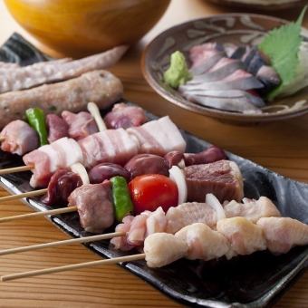 2H【无限畅饮】共16道菜品“8种串的满足鸟子套餐”→6000日元套餐