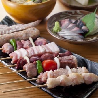 最受歡迎♪2小時[無限暢飲]共13道菜「和牛sagari的6種串燒套餐」→5000日圓套餐