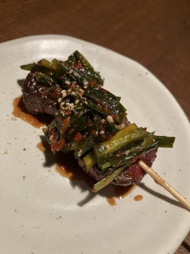 Liver and chive skewers