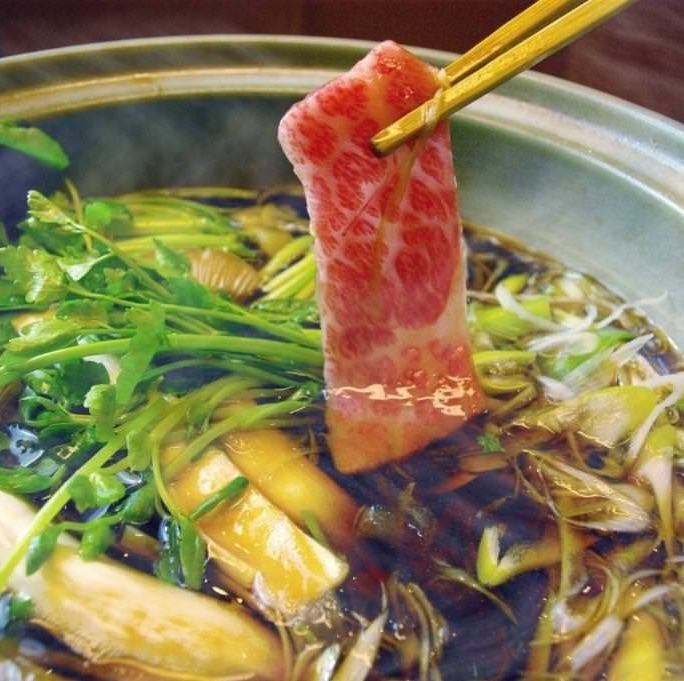 Enjoy our carefully selected Japanese Black Beef in a sukiyaki style shabu-shabu style dish.