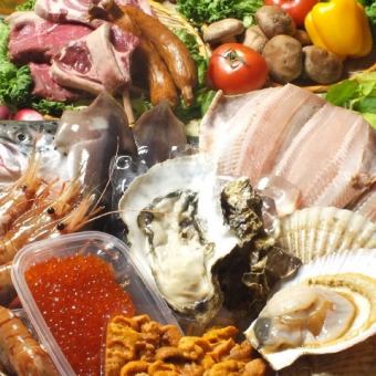 [Hige 6,000 yen course] 17 kinds including assorted crab, 10 kinds of grilled meat and seafood, deluxe boat platter, etc. + 120 minutes of all-you-can-drink included