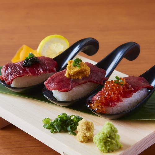 Premium horse meat sushi trifecta