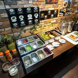 We offer a salad bar and Brazilian buffet with approximately 30 different items!!