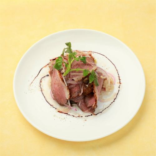 Hungarian magret canard smoked duck breast and marinated eggplant with sherry vinegar