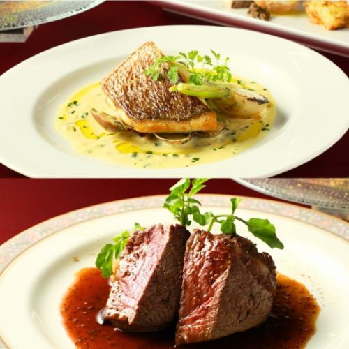 [A luxurious and recommended course for special occasions.Lunch Course C (2 people or more) - Fish & Meat Dish as Main Dish