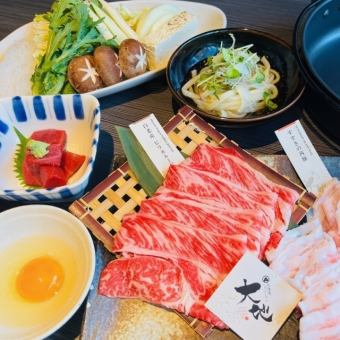 【夏日壽喜燒宴會】茜烏野豬肉和和牛的壽喜燒宴會【無限暢飲、無限暢吃豬肉和小吃】6,000日元