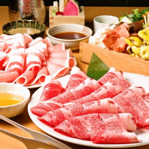Light A | [2 hours all-you-can-eat] {Shabu-shabu or Sukiyaki} | ◆Japanese black beef & domestic pork ◆20 kinds of vegetables and local specialty mushrooms