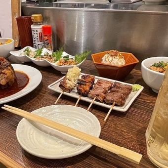 [Private reservation possible ◎ Luxury banquet course] Sirloin skewers and other specialties are included♪ 2-hour all-you-can-drink course including beer for 4,980 yen including tax
