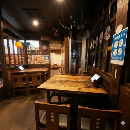 4名様テーブル席でゆったり過ごせる空間。少人数の飲み会や会社帰りにもぴったり！