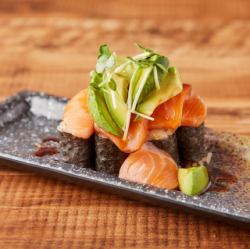 Salmon and avocado yukke