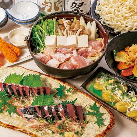 【感謝！】ダブルメイン（鰹藁焼き＋鶏のすき鍋）の秋彩コース！3,990円（税込）※2h飲放題
