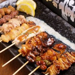 ねぎま/み(もも)/せせり/ささみ(塩 or タレ)/きも/ズリ/こころ