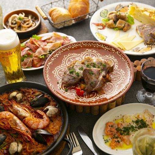 [150 minutes all-you-can-drink included] "5,500 yen course" Grilled Iberico pork, paella & 150 minutes all-you-can-drink