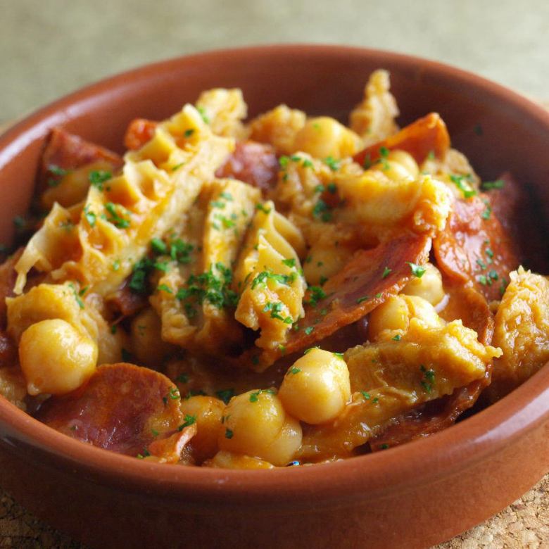 Braised beef tripe, chorizo and garbanzo beans