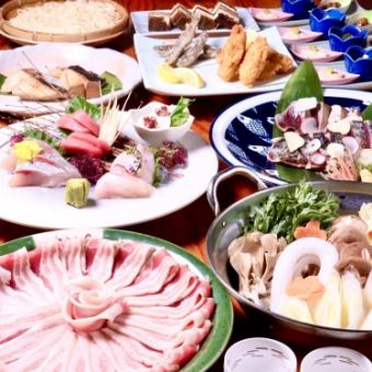 【6000円(税込)豚しゃぶコース】自慢のかつおのわら焼き他お料理8品！2時間飲み放題付！