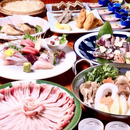 【6000円(税込)豚しゃぶコース】自慢のかつおのわら焼き他お料理8品!2時間飲み放題付!